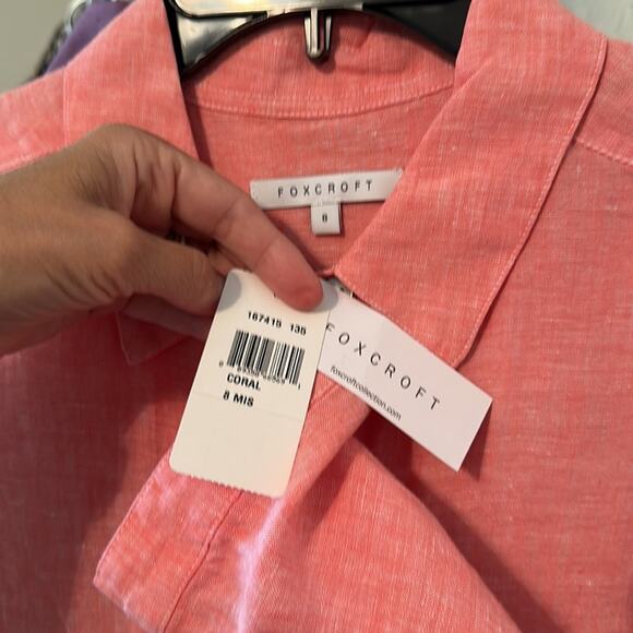 FOXCROFT Tunic Button Up Blouse 100% Linen Top Coral 3/4 Sleeves Size 8 NWT - Picture 4 of 5